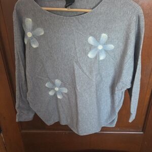 Gray Sweater with Floral Design